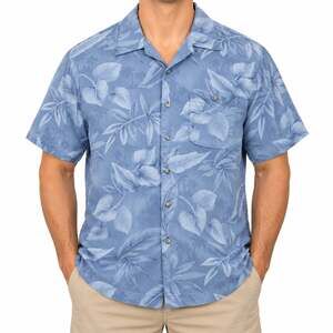 Burma Bibas Silk Hawaiian Shirt Mens Medium Blue Camp Collar Button-Up *hole